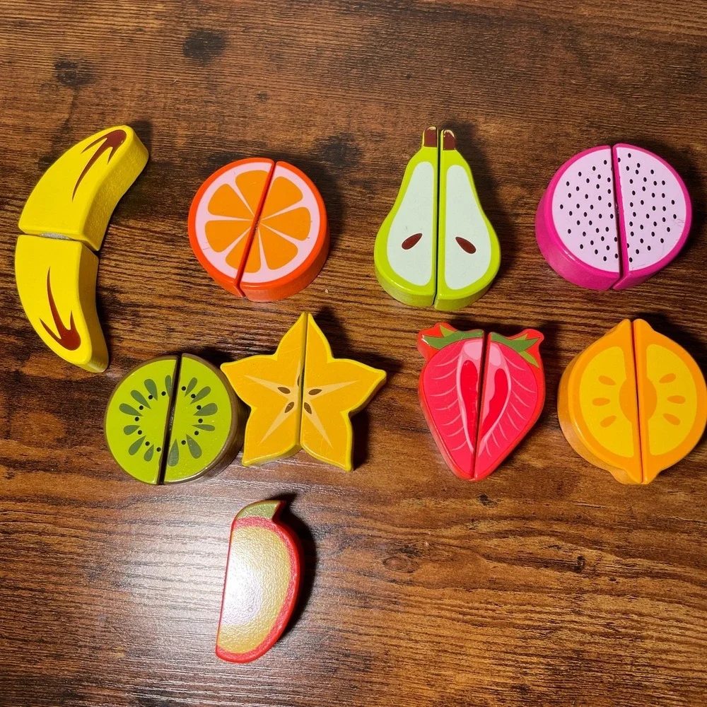 Montessori Wooden Cutting Fruit Play Set 9 Whole + 1 Half Learning Toy Lot